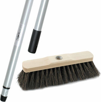 Buiten bezem Arenga inclusief metalen telescoopsteel zilver 200 cm