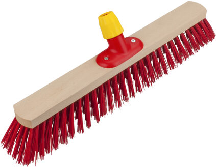 Buiten bezemkop voor tegels - met steelhouder - rood - Breed 50 cm - hout/kunststof