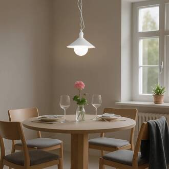 Buiten hanglamp Enduro, wit, staal, glas, IP44, E27 wit, mat opaal