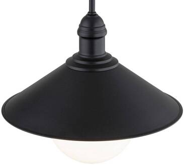 Buiten hanglamp Enduro, zwart, staal, glas, IP44, E27 zwart, mat opaal