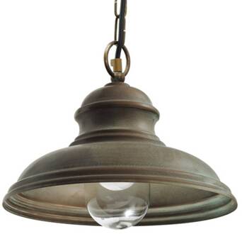 Buiten hanglamp Riccardo, ketting, glas cilinder antiek-messing, transparant