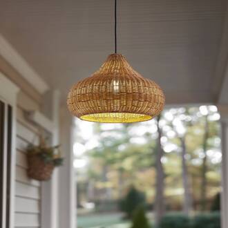 buiten hanglamp Taniola, 1-lamp, beige, rotan, IP44 beige, zwart