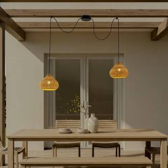 buiten hanglamp Taniola, 2-lamps, beige, rotan, IP44 beige, zwart