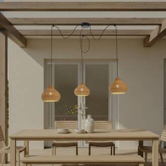 buiten hanglamp Taniola, 3-lamps, beige, rotan, IP44 beige, zwart