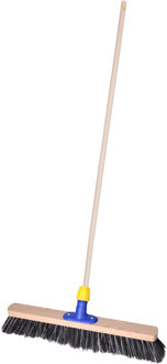 Buiten of tuin bezem Robby - Harde kop van 50 cm - Houten steel 141 cm - Met steelhouder