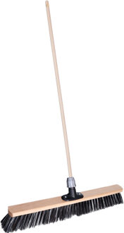 Buiten of tuin bezem Robby - Harde kop van 60 cm - Houten steel 120 cm - Met steelhouder