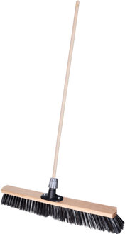 Buiten of tuin bezem Robby - Harde kop van 60 cm - Houten steel 141 cm - Met steelhouder