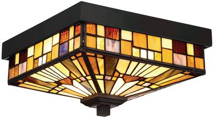 Buiten plafondlamp Inglenook met gekleurd glas brons, bont