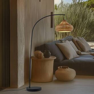 buiten vloerlamp Taniola, beige, rotan, 195cm, IP44 beige, zwart