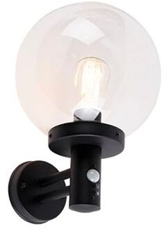Buiten wandlamp zwart met helder glas incl. bewegingsmelder