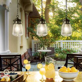 Buitenhanglamp Lyndon met glazen lampenkap bouwbrons, helder