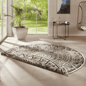 Buitenkleed Nora Rond - Creme Zwart Xcm - - Dekbed-Discounter.nl