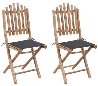 Buitenstoelen Bamboe - Set van 2 - Antraciet kussen - 50x42x92cm - Inklapbaar Grijs