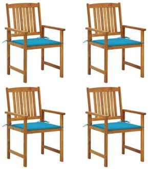 Buitenstoelen - Gelatté hout - Massief acaciahout - Blauwe kussens - 61 x 57 x 92 cm - 4 stoelen - 4