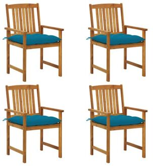 Buitenstoelen - Gelatté hout - Rustieke charme - Massief acaciahout - Blauwe kussens - 61x57x92cm