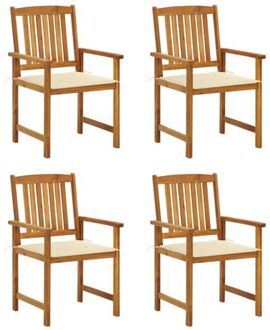 Buitenstoelen - Gelatte houten - Massief acaciahout - 61x57x92cm - Crème kussen
