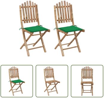 Buitenstoelen set - bamboe - 50x42x92 cm - inklapbaar - groen kussen