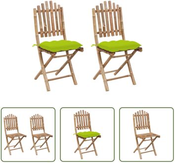 Buitenstoelen Set - Bamboe - Inklapbaar - Helder groen kussen - 50x42x92 cm - 2 stuks