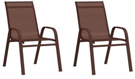 Buitenstoelen - Stapelbaar - Waterbestendig en Ademend - Gepoedercoat Staal en Textileen - 55 x 65 x Bruin