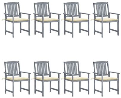 Buitenstoelenset - Massief acaciahout - Greywash - 61 x 57 x 92 cm - Inclusief 8 stoelen - kussens Grijs