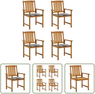 Buitentoel - Hout - Acaciahout - 61x57x92 cm - Incl - Kussens - Montage vereist - Set van 4 stoelen Grijs