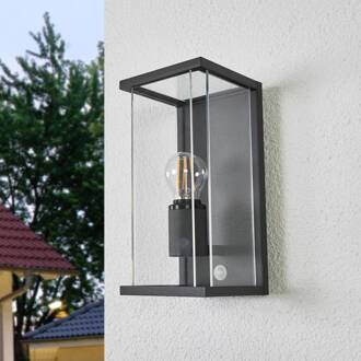 buitenwandlamp Annalea, 29cm, 1-lamp, IP54, sensor donkergrijs, helder
