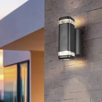 Buitenwandlamp Barcelos, zwart, hoogte 21 cm, up/down zwart mat