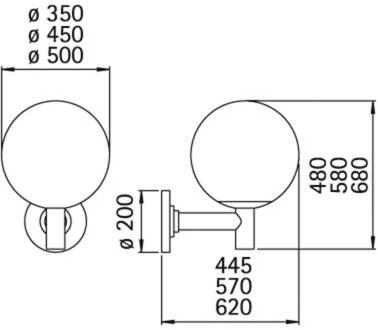 Buitenwandlamp, bol, kunststof, Ø 35 cm, zwart zwart, opaalwit