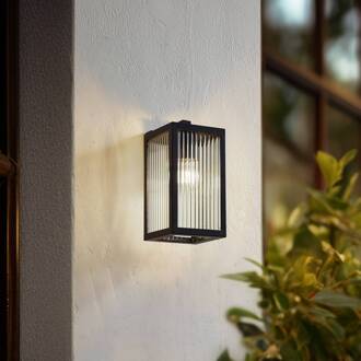 buitenwandlamp Bolgar, zwart, metaal, glas, 15 cm zwart, transparant