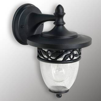 Buitenwandlamp Burford - kap van bellenglas zwart, transparant