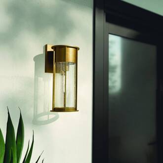 Buitenwandlamp Camillo, messingkleurig, aluminium, glas, E27 messing, helder