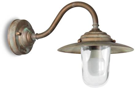 Buitenwandlamp Chalet, IP44, messing, glas, uitsprong 38 cm antiek messing, helder