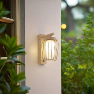 buitenwandlamp Chandan, 30 cm, beige, sensor, IP44 beige, wit