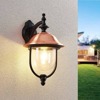 buitenwandlamp Clint, koper, down, IP44 zwart, koper, transparant