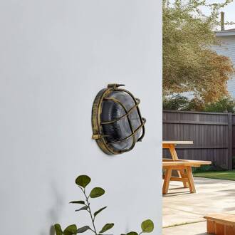 buitenwandlamp Daaje, goudkleurig, Ø 26 cm, aluminium geborsteld goud, transparant