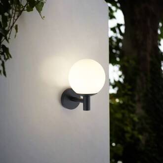 buitenwandlamp Dangan, wit, glas, Ø 20 cm, IP44 zwart, opaal