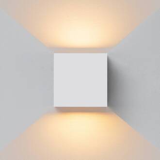 Buitenwandlamp Davos XL, wit, hoekig, dimbaar, aluminium