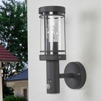 buitenwandlamp Djori, sensor, antraciet, roestvrij staal donkergrijs, helder