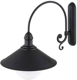 Buitenwandlamp Enduro, zwart, staal, glas, IP44, E27 zwart, mat opaal