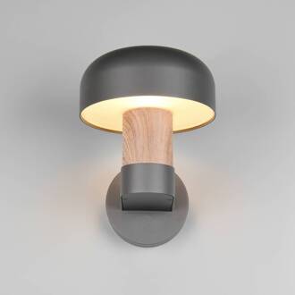 Buitenwandlamp Fraser, grijs/houtlook, aluminium, IP54, E27 hout, donkergrijs