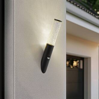 buitenwandlamp Gavros, zwart, aluminium, sensor zwart, transparant