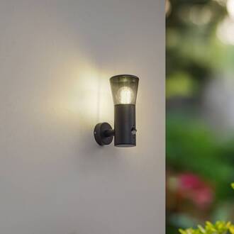 buitenwandlamp Heulo, Ø 10,5 cm, rookgrijs, sensor rokerig grijs