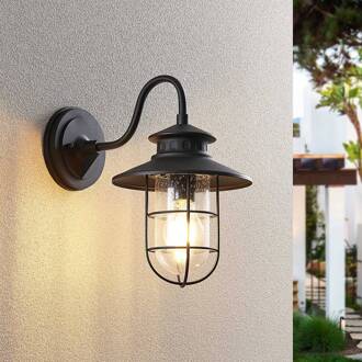 buitenwandlamp Kyan, hoogte 32 cm, zwart, IP44, E27 zwart, helder