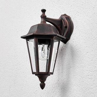 buitenwandlamp Lamina, fitting boven, lantaarn, E27 zwart-roest, helder