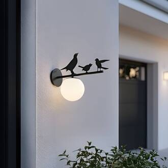 buitenwandlamp Lintu, metaal, zwart, IP44, vogel