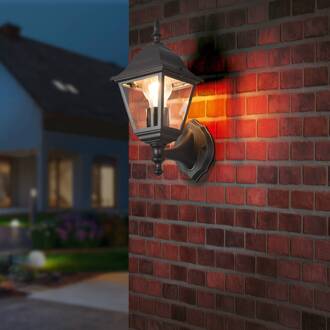 Buitenwandlamp Livenza, fitting boven, zwart, aluminium matzwart, transparant