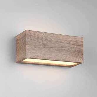 Buitenwandlamp Mayenne, houtkleurig, up- & downlight, hoekig