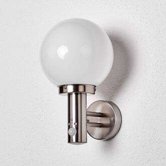 buitenwandlamp Nada, roestvrij staal, glas, sensor, E27 roestvrij staal, opaalwit