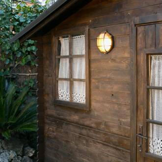 Buitenwandlamp Noray, messing, Ø 19 cm, IP44 messing, transparant