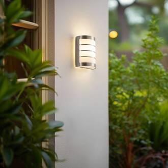 buitenwandlamp Noyan, 20 cm, roestvrij staal, IP44, E27 roestvrij staal, wit